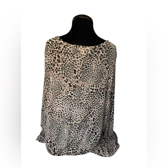 Emailine Woman Leopard Pattern Black Cream Silky Feel Layered Tunic Top 1X - Picture 6 of 6